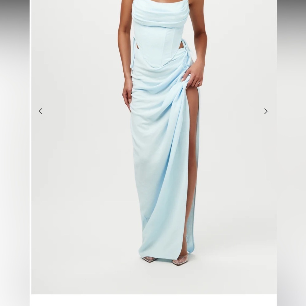 Naked Wardrobe Baby blue high slit maxi skirt linen blend back zip small s